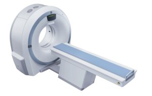 A mri machine is shown on a white background.